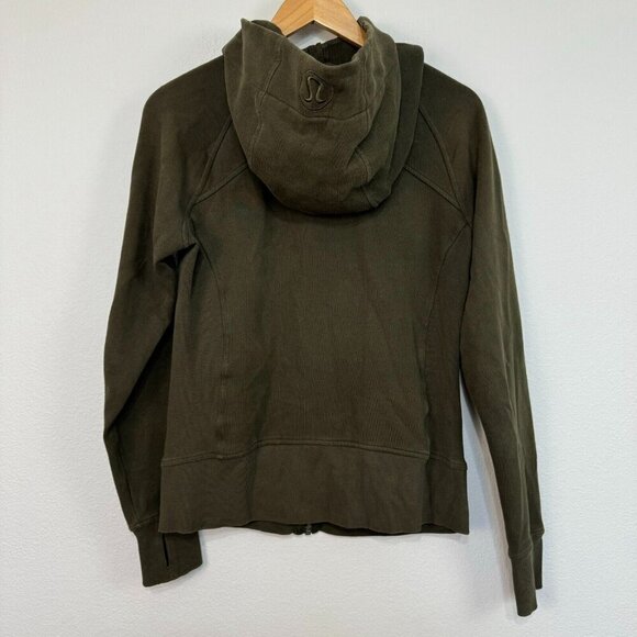 Lululemon‎ Scuba Hoodie Light Cotton Fleece Long Sleeve Full Zip Dark Olive Sz 8 - Picture 4 of 10